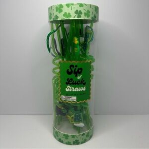 St Patricks Day Reusable Party Straws, 18ct. Leprechaun Irish Lucky Pot O Gold